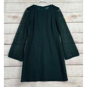 Lauren Ralph‎ Lauren Crochet Lace Lined Sheath Dress Women's Size 8 Green